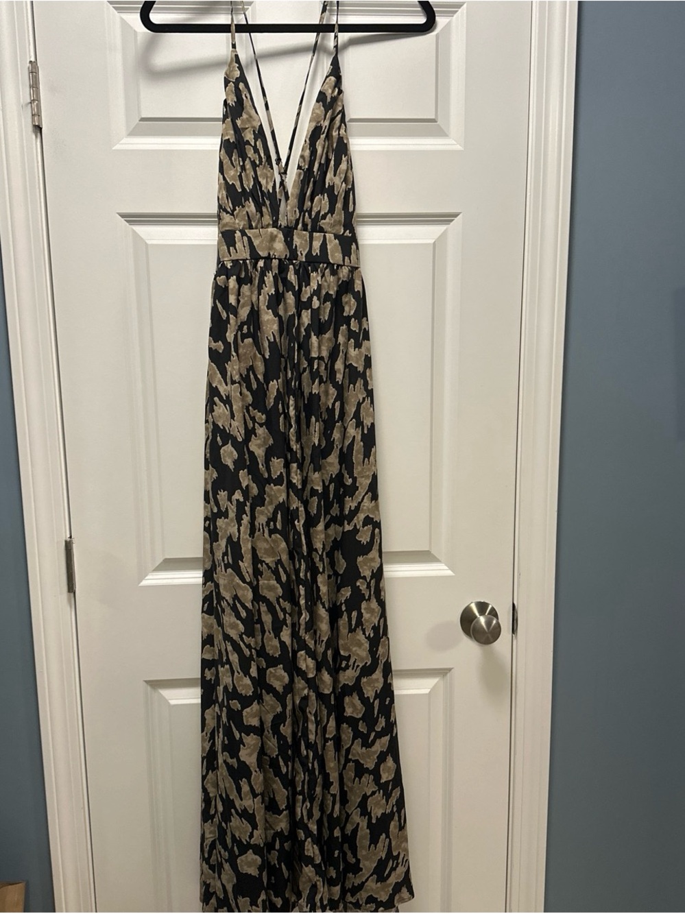 SHEIN Black and Tan Printed Spaghetti-Strap Maxi Dress